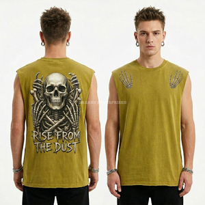 T-shirt sans manches bordeaux pour homme, 300 GSM, effet vieilli, motif crâne martelé, coupe musclée, vente en gros, fabricant et fournisseur - Product Image 4