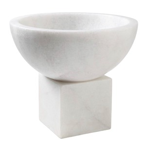 Ensemble de bols sur piédestal en marbre noir et blanc, bol à fruits décoratif en pierre sur pied, centre de table pour salon moderne, hôtel, décoration intérieure - Product Image 1