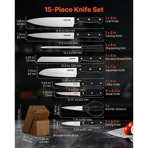 Juego de Cuchillos de Cocina de Acero Inoxidable con Alto Contenido de Carbono Alemán de 15 Piezas, Mango Ergonómico de ABS, Varilla de Afilado, Cubertería de Cocina para Cocineros Caseros - Product Image 2