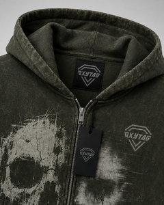 Sudadera con capucha prémium personalizada con lavado ácido, diseño de calavera, cremallera completa, estilo vintage, de peso pesado, oversize, con gráficos, para streetwear, fabricante de ropa - Product Image 6