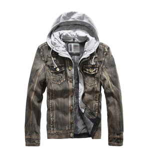 Veste en jean à capuche pour homme avec doublure en fausse fourrure, coupe ajustée, fermeture à boutons, vêtement décontracté pour l'automne - Product Image 6