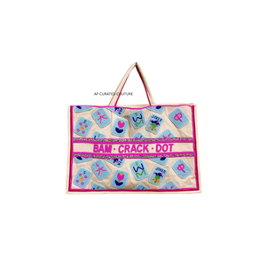 Bolsos de Mano de Lona Bordados a Mano, Estilo Bohemio, Personalizados, con Cierre de Cremallera, Diseño Inspirado en los Fichas de Mahjong - Product Image 1