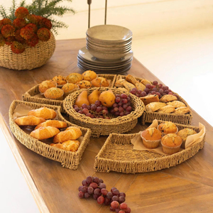 Handwoven Seagrass Serving Tray With Dividers <b>Round</b> Food Platter Woven Fruit Basket Eco Friendly Kitchen Party Serving Tray - Product Image 2