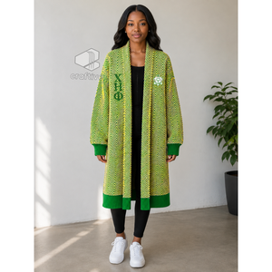 Cardigan long en maille chevron pour femme Chi Eta Phi Sorority, ouvert sur le devant, avec poignets côtelés brodés, vêtement d'extérieur - Product Image 5