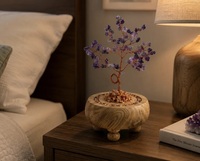 Décoration de table pour bureau à domicile Crystal Tree, motif floral fait main, forme ronde, éclats de pierre naturelle Rajasthan Radheya Global