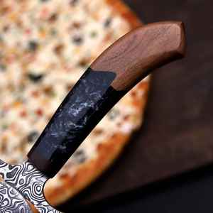 Cuchillo Ulu para Pizza de Acero de Damasco de Primera Calidad, Cuchillo Ulu para Pizza Hecho a Mano, Estilo Vikingo OEM con Mango de Madera - Product Image 4