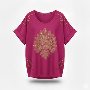 Camiseta unisex con estampado de purpurina dorada brillante, diseño de atrapasueños y estrellas, camisa informal de moda de manga corta - Product Image 4