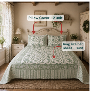 Jaipur Handmade <b>Block</b> Printed Eco-Friendly Breathable All Season 200TC <b>Bed</b> Sheet Set 3PC King Size 100% Cotton Non Toxic Dye - Product Image 6