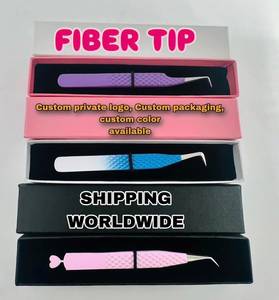 Ensemble de pinces à cils courbes plaquées or, antidérapantes, en acier inoxydable, pour extensions de cils volume, avec logo personnalisé, couleur anti-magnétique - Product Image 1
