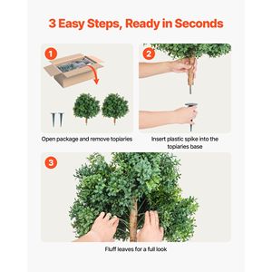 Árboles de Buxus Artificiales de 22 Pulgadas, Juego de 2 Arbustos Falsos con Estaca para el Suelo, Árbol de Seda Artificial de Aspecto Real - Product Image 4
