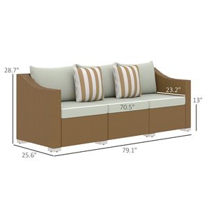 Light Gray 3-Seater Rattan Wicker Patio Couch with Cushions & 2 Throw Pillows Outdoor PE Rattan <b>Sofa</b> for <b>Garden</b> <b>Garden</b> <b>Sofas</b> - Product Image 3