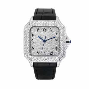 Reloj Mecánico de Lujo con Diamantes Cuadrados, Caja de Acero Inoxidable, Correa de Cuero, Cristal de Zafiro, Visualización de Fecha Analógica, Unisex, 20 mm - Product Image 2