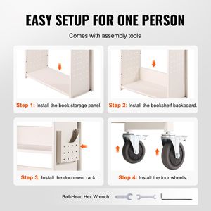 Carrello Porta Libri a Rotelle Monofacciale con Capacità di 150 kg, Ripiani Piatti 79,5 cm x 38,6 cm x 124,7 cm, Ruote Bloccabili da 4 Pollici, Struttura in Acciaio - Product Image 5