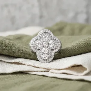 Lab Grown Diamond Quatrefoil Cross <b>Ring</b> S925 Sterling Silver Iced Hip Hop Jewelry <b>Men</b> Women Luxury Bling Statement Band IGI - Product Image 4