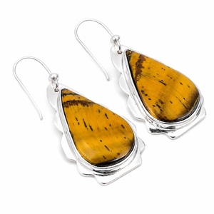 925 <b>Sterling</b> <b>Silver</b> Tiger Eye Drop Earrings Handmade Natural Gemstone French <b>Wire</b> Dangle Earrings Fine Jewelry Wholesale - Product Image 1