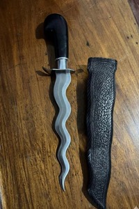 Couteau à main courbé en acier au carbone fait main, lame à pointe tombante, manche en Micarta, étui en cuir, options DIY et OEM, longueur totale 40 cm, cadeau - Product Image 4