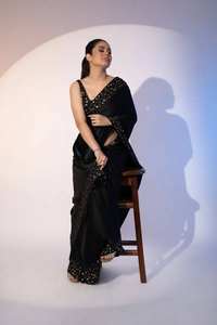 Chemisier sans manches en soie Rangoli noir à sequins pour femme – Idéal pour mariage, remise de diplôme, soirée élégante, tenue ethnique, séchage rapide - Product Image 2