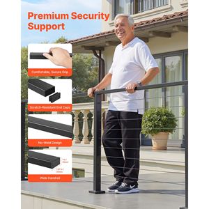 Kit Completo Ringhiera a Cavo da 6,5 piedi, Corrimano in Acciaio Inossidabile Nero Opaco Alto 35 Pollici, Tagliabile per Scale Interne/Esterne - Product Image 5