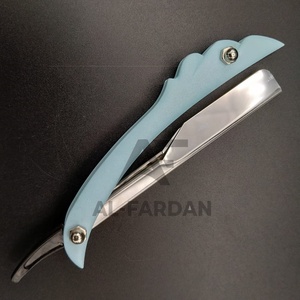 AL-FARDAN Custom Logo Men's <b>Single</b> <b>Blade</b> Straight <b>Razor</b> Sky Blue Stainless Steel <b>Blade</b> ABS Plastic Handle Non-Disposable Face - Product Image 1