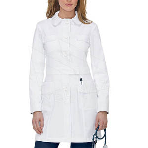 Blouse médicale blanche personnalisée unisexe, mi-longue et respirante, pour la vente en gros, tenue de travail hospitalière - Product Image 3