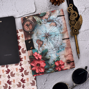 <b>A5</b> Decorative World Map Handmade Paper <b>Notebook</b> | 100 Pages Recycled Paper Journal with Antique Lock Floral Travel Theme Diary - Product Image 5