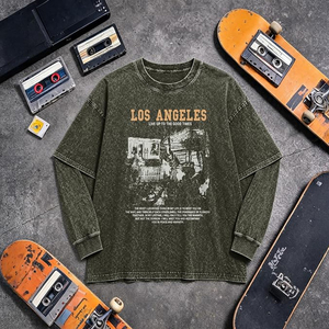 Mens Oversized Graphic <b>Tshirt</b> Los Angeles Acid Wash 2 in 1 Grunge Shirts Vintage Streetwear Layered Tees Y2K - Product Image 5