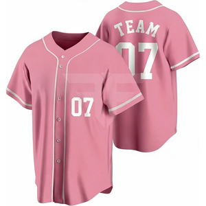 Camiseta Deportiva de Béisbol Rosa con Logotipo Personalizado, Botones, Manga Corta, con Impresión de Nombre y Número para Sóftbol y Eventos - Product Image 1