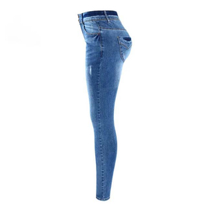 Fabricación de Pantalones Vaqueros Ajustados de Cintura Alta para Mujer, Hechos a Medida, al por Mayor, con Diseño Desgarrado, Color Personalizado, Todas las Tallas - Product Image 2