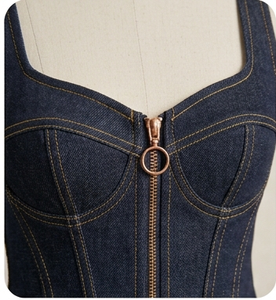 Denim <b>Patchwork</b> Corset Dress Zip Front Sleeveless Casual Dress for Streetwear Boutique - Product Image 2