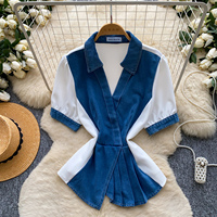 Blusas Casuales de Mezclilla de Manga Corta para Verano, Camisas Sólidas para Mujer, Tops Casuales para Dama, Ropa al por Mayor para Mujer