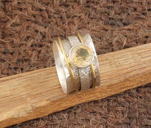 925 Sterling Silver Natural Citrine Bezel Setting Wedding Classic Spinner Ring <b>Anxiety</b> Fidget Band Meditation Boho <b>Jewelry</b> - Product Image 2