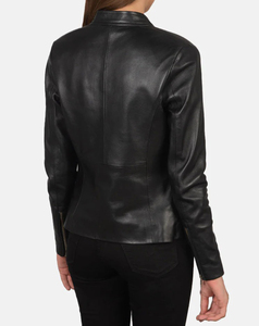 Custom Made Women Genuine Leather Motorcycle Jacket Full Sleeve Stand Collar <b>Zipper</b> Closure Solid Color Street Style Autumn Wear - Product Image 4