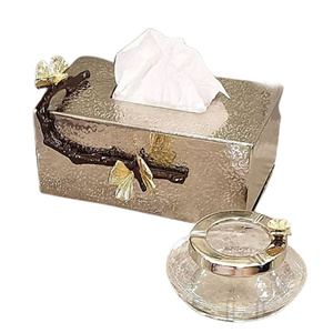 Boîte à mouchoirs en métal de style européen, boîte de rangement rétro haut de gamme, boîte à papier de luxe légère pour salon, salle de bain, bureau - Product Image 1