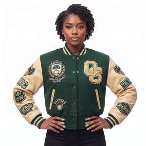 Customized Varsity <b>Jacket</b> Wool Body <b>Leather</b> Sleeves New Style Snap Button Thick Warm Quilting Vintage Look Wholesale crop womens - Product Image 4
