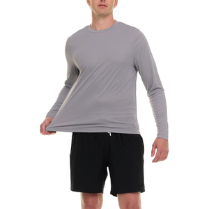 Modern Men Solid Gray Rash Guard Quick Dry UPF 50 Long Sleeve Performance Swim Shirt Athletic <b>Surfing</b> Tee - Product Image 3