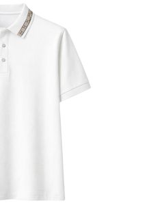 Camisa Polo Blanca Personalizada para Hombre, Mezcla de Algodón, Informal, Manga Corta, Verano, con Detalle de Cuello en Contraste Estampado, Diseño Clásico - Product Image 2