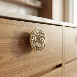 AK Brass Solid Brass Etching Design Round <b>Antique</b> Finish Cabinet Knob for Kitchen Dresser Bedroom Furniture - Product Image 4