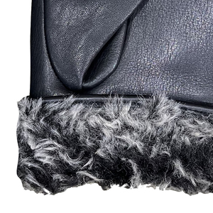 Black Leather <b>Gloves</b> With Faux Fur Lining Premium Sheepskin Outdoor Use Plain Style Wrist Length Classic Plain Winter <b>Gloves</b> - Product Image 5