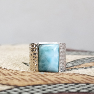 แหวนพลอยลาริมาร์ธรรมชาติทำมือ เงินแท้ 925 แหวนพลอยสีน้ำเงิน ขายส่ง เครื่องประดับสำหรับทุกเพศ - Product Image 2