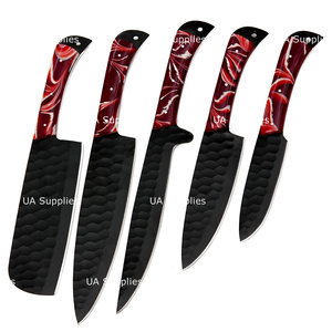 Ensemble de couteaux de chef professionnels en acier inoxydable 5 pièces, lames antiadhésives avec revêtement en oxyde, manche en bois, ambidextre, finition mate, OEM ODM - Product Image 2