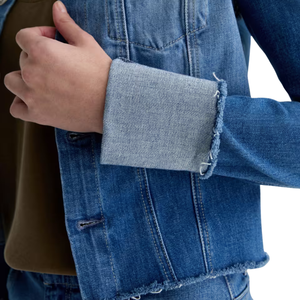 เสื้อแจ็คเก็ตทรงทรัคเกอร์สำหรับผู้หญิง ทรงปกติ ดีไซน์หรูหรา ผ้ายีนส์ผสมสแปนเด็กซ์/คอตตอน ซักแล้ว ใส่ได้ทุกฤดู  ผู้ผลิต ODM ขายส่ง - Product Image 3