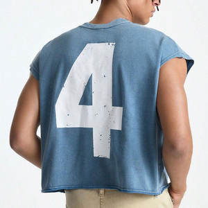 Camiseta sin mangas estilo hip hop para hombre, top corto deportivo, chaleco de poliéster/algodón, jersey frontal, streetwear, camiseta sin mangas corta de corte holgado - Product Image 3