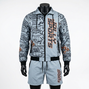 Conjunto Corto de Chaqueta Cortavientos para Hombre, 130 Microfibra Poliéster Gris, Panel Gráfico Sublimado, Logotipo Personalizado - Product Image 6