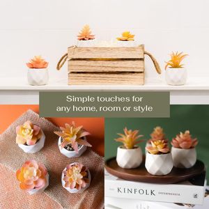 Juego de 4 Macetas de Suculentas Artificiales Naranjas en Cerámica Blanca, Planta Artificial, Regalo para Decoración de Oficina y Hogar, Regalos de Vegetación Artificial - Product Image 5