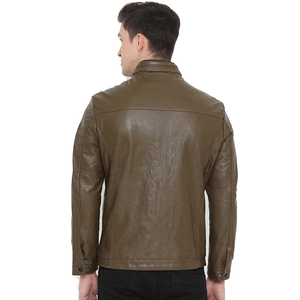 Men's 100% Polyester Wool/Viscose Shell Stand Collar <b>Covered</b> <b>Button</b> Patchwork Windproof Breathable High Street Style Jacket - Product Image 5
