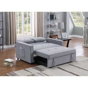 Zoey 56 \ "divano letto convertibile grigio chiaro in lino con tasche laterali - Product Image 3