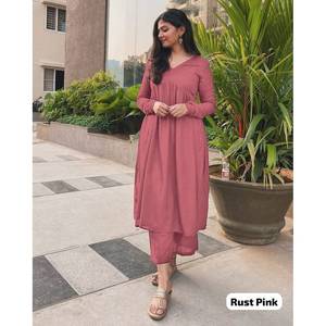 ROPA FORMAL RAYON LISO ALIA CUT KURTI CON FONDO MELOCOTÓN - Product Image 1