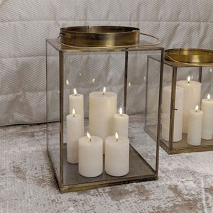 Vintage Brass Lanterns Set of 2 <b>Large</b> Square <b>Candle</b> Holders Eco-Friendly Handmade Home Decor for Birthday Christmas & Easter - Product Image 3