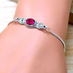 Pulsera de Plata de Ley 925 Exclusiva con Rubí Exótico y Diamantes, Joyería Fina, Venta al por Mayor SJWBR-574 - Product Image 1