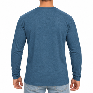 T-shirt unisexe à logo imprimé personnalisé, t-shirt uni en coton lourd tricoté, t-shirt à col rond côtelé à manches longues pour homme - Product Image 4